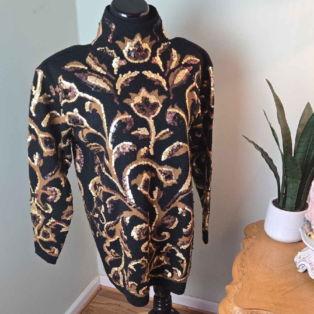 Vintage Pure Wool Sequin Turtleneck Sweater